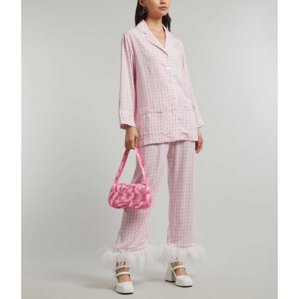 NEW Sleeper Party Pajama Set with Feathers Pink Vichy Medium - Picture 7 of 17